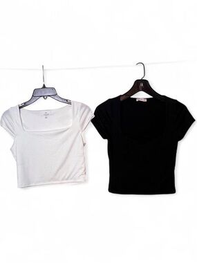 Women’s Square Neck Crop Top - Black and White